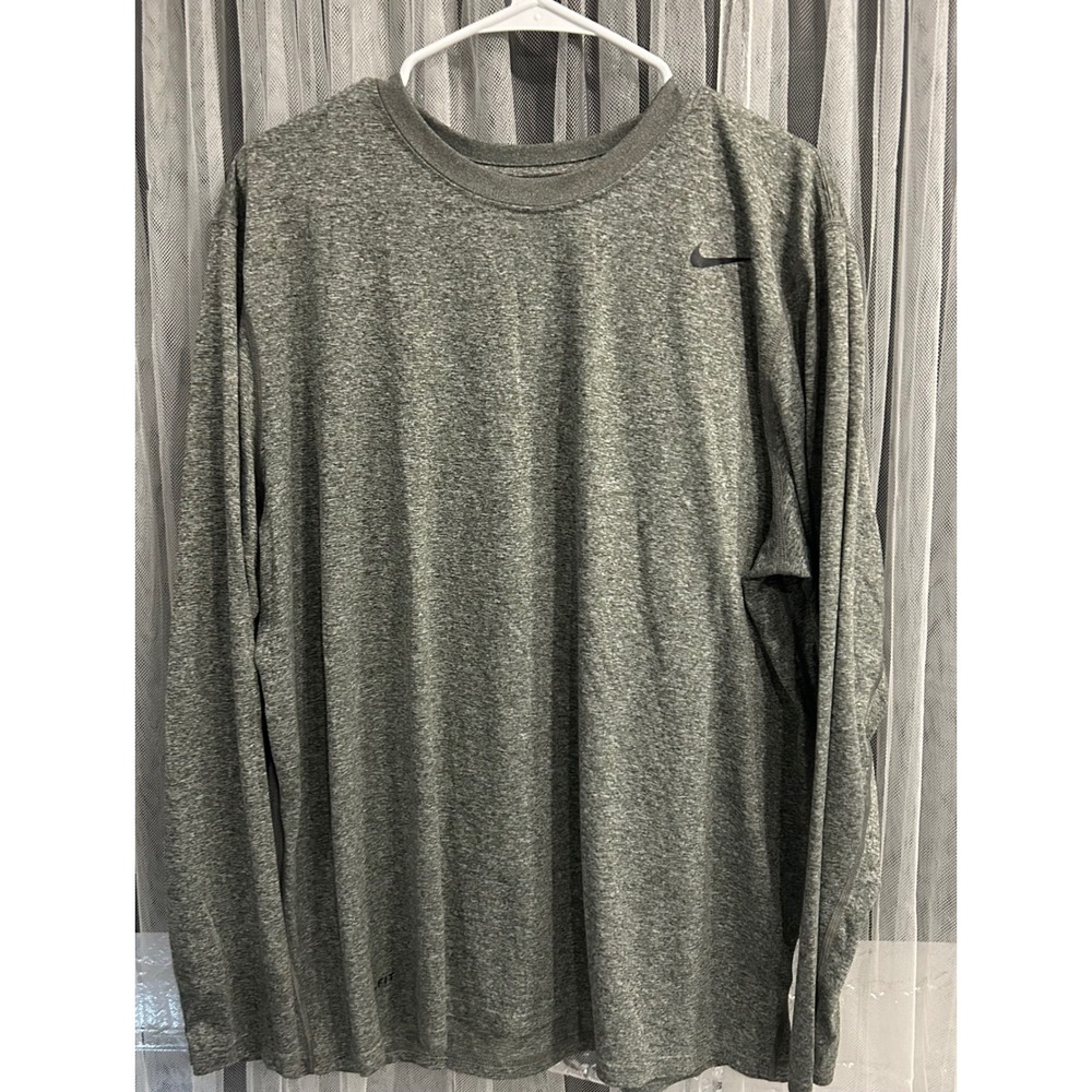 Nike Dri-FIT Mens XL Long Sleeve Shirt Gray Activewear Training Top #149